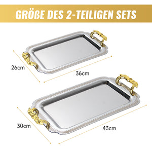 HOMELUX Serviertablett-Set 2 dekorative Tabletts mit Griffen 2 Stück Tabletts ideal für Küche Wohnzimmer Bad oder Bankette