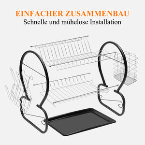 HOMELUX 2-stufiges Abtropfgestell mit Abtropfschale, Besteck- & Tassenhalter, Geschirrabtropfer aus rostfreiem Stahl, Schwarz