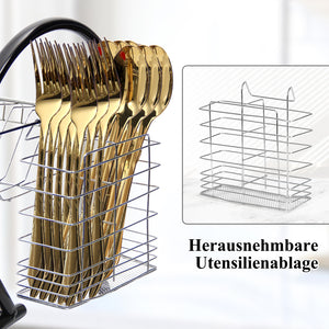 HOMELUX 2-stufiges Abtropfgestell mit Abtropfschale, Besteck- & Tassenhalter, Geschirrabtropfer aus rostfreiem Stahl, Schwarz