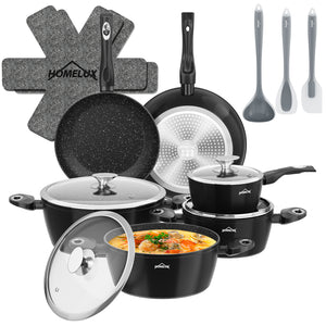 HOMELUX 15-teiliges Topfset Induktion, Antihaft Kochgeschirr-Set aus Aluminium, inkl. Pfannen & Glasdeckel, für alle Herdarten