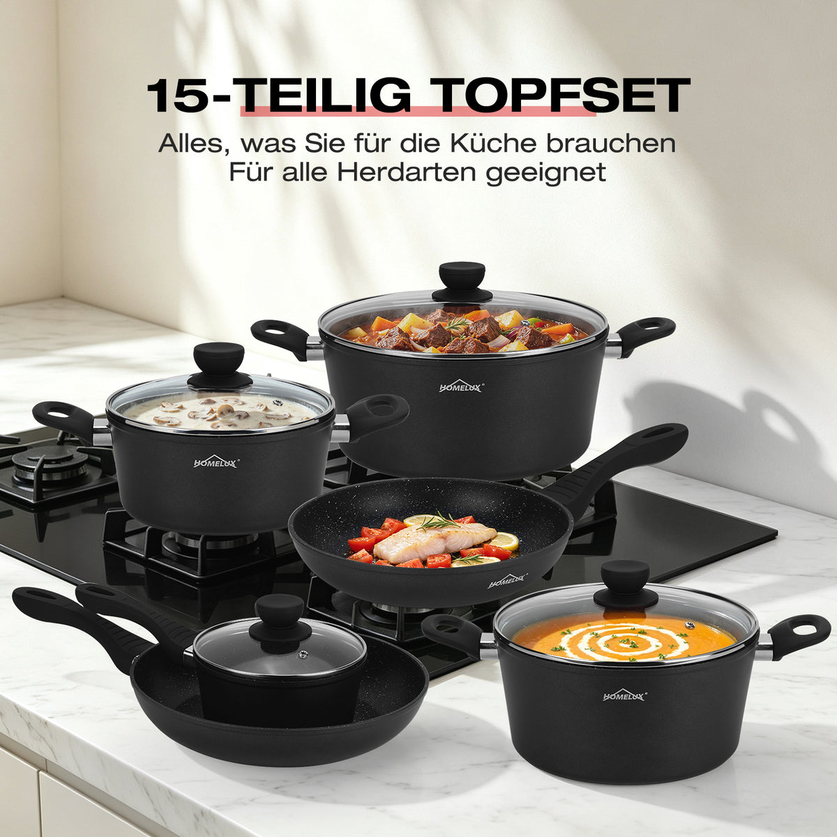 15tlg Topfset Induktions Töpfe Set Antihaft-beschichtete Aluminium KochtopfSet Homelux Töpfe Set