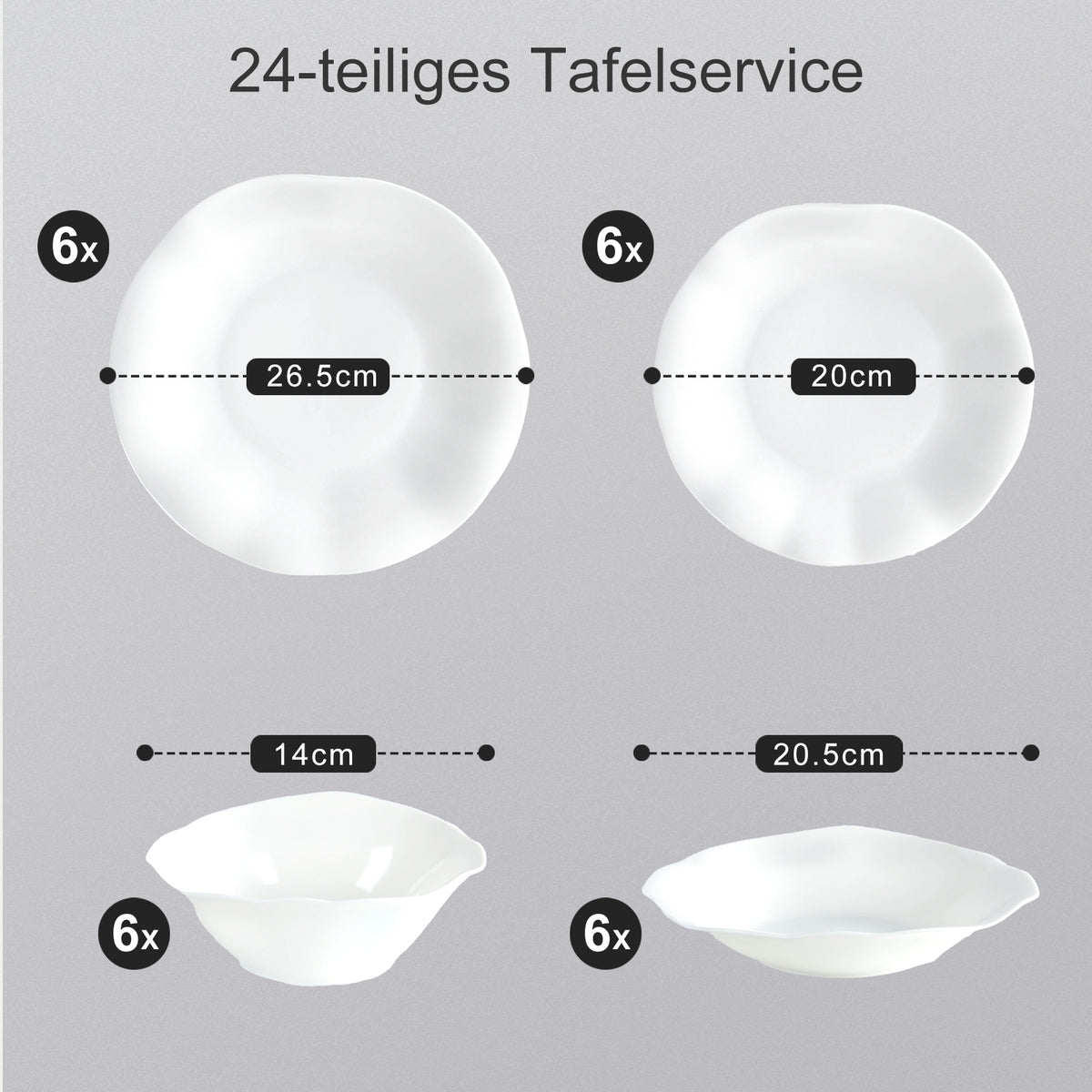24-tlg. Keramik-Geschirrset für 6 Personen, Wellendesign, Spülmaschine & Mikrowelle