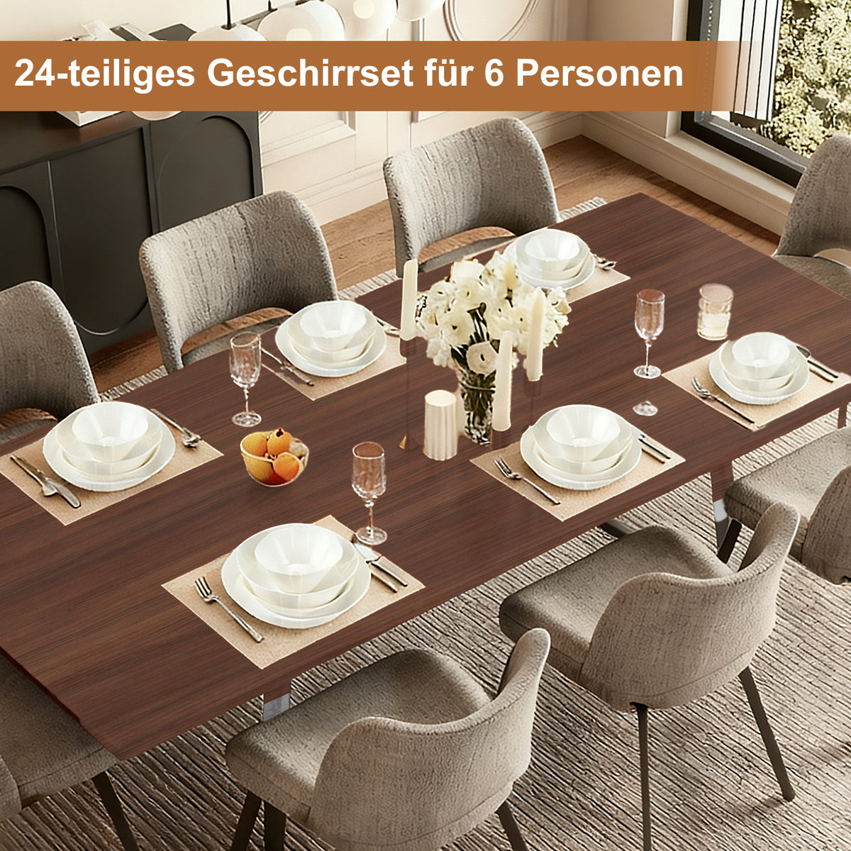 24-teiliges Keramik-Kombiservice für 6 Personen – stilvoll, langlebig und alltagstauglich
