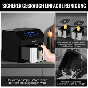 Scheffler Heißluftfritteuse 2 kammern 9L Airfryer 8 Programme Dual Cook & Sync Finish