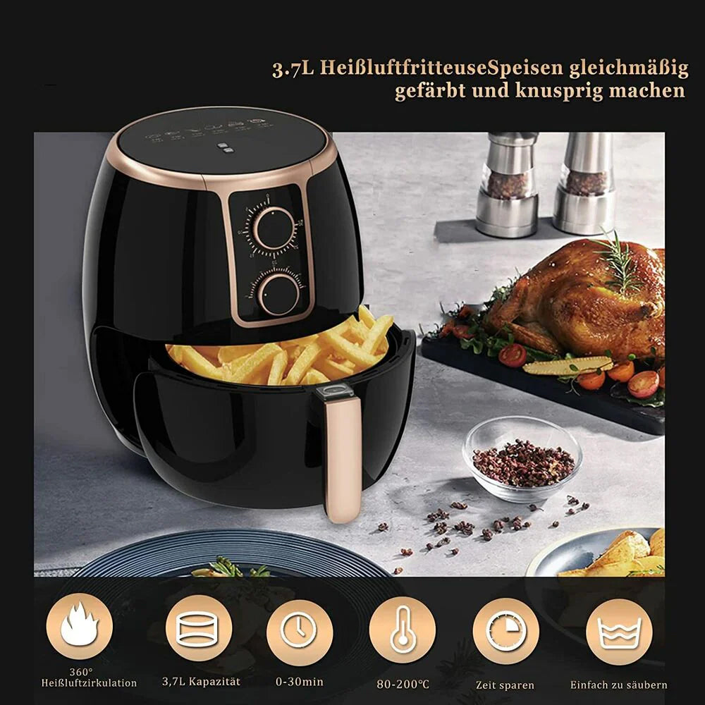 Scheffler 3,7L Heißluftfritteuse, Fritteuse Heissluft Ohne Fett,1500W Airfryer, Power Air fryer,Heissluft Fritteusen Ohne Öl mit Thermostat und Timer