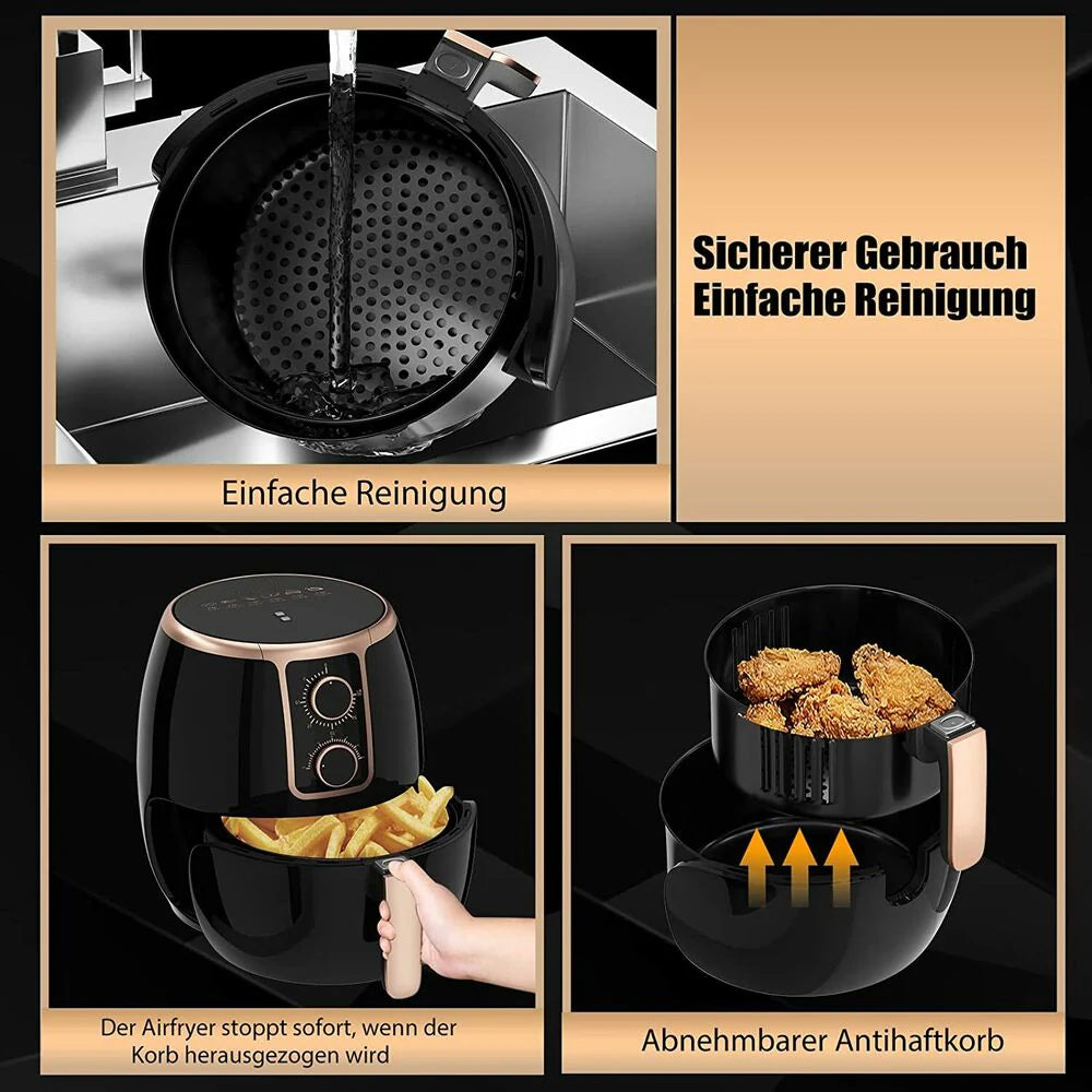 Scheffler 3,7L Heißluftfritteuse, Fritteuse Heissluft Ohne Fett,1500W Airfryer, Power Air fryer,Heissluft Fritteusen Ohne Öl mit Thermostat und Timer