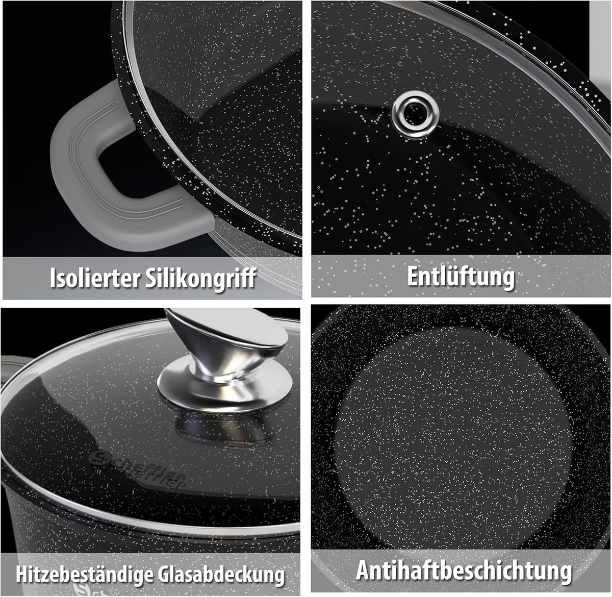 Non-stick coating cooking pot cast aluminum glass lid induction glass lid casserole dish