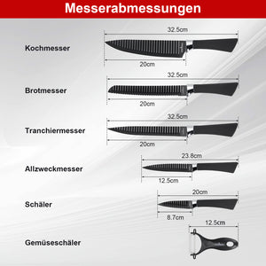 6-teiliges Küchenmesserset mit Antihaft-Rillenstruktur, Edelstahl-Klingen, Geschenkbox