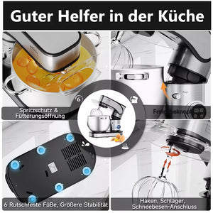 12L Teigmaschine mit Anti-Spritzschutz für sauberes Arbeiten