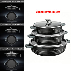Scheffler Aluguss Kochtopf Set Antihaft Induktion Glasdeckel 3er Set energiesparend robust gleichmäßig gesund kochen 2 Größenwahl