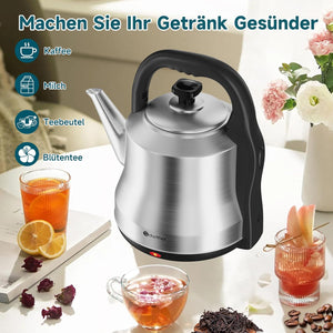 Scheffler XXL Retro Wasserkocher 6 Liter, 1800W Edelstahl Teekocher Kabellos, Schnellkochfunktion, BPA-frei, Filter & Auto-Off