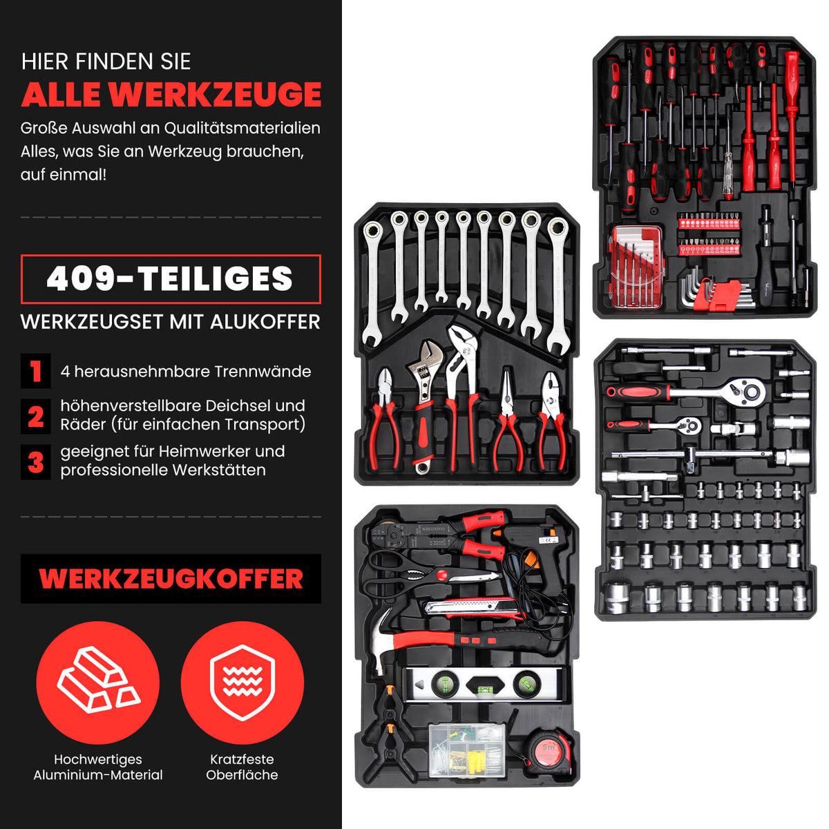 Werkzeugkoffer 409-tlg, Aluminiumkoffer