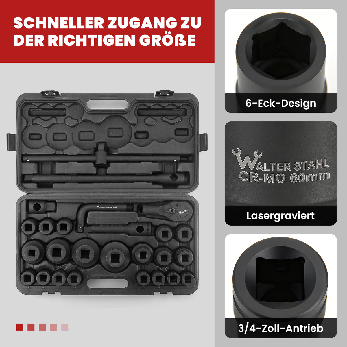 26-tlg. 3/4" Schlagschrauber Steckschlüsselsatz Cr-Mo SAE | Kraftnuss-Set für LKW & Traktoren