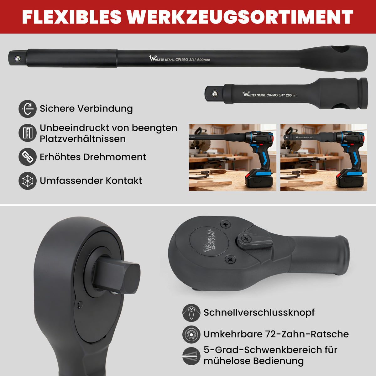 26-tlg. 3/4" Schlagschrauber Steckschlüsselsatz Cr-Mo SAE | Kraftnuss-Set für LKW & Traktoren