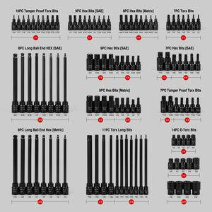 107-tlg. Schlagsteckschlüsselsatz 1/4" 3/8" 1/2" | CR-V Stahl | Torx, E-Torx & Sechskant Bit-Stecknüsse im robusten Koffer
