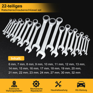 22-tlg. Ratschenschlüsselset, Maul-Ringschlüssel Ratschenschlüssel-Set 6-32 mm