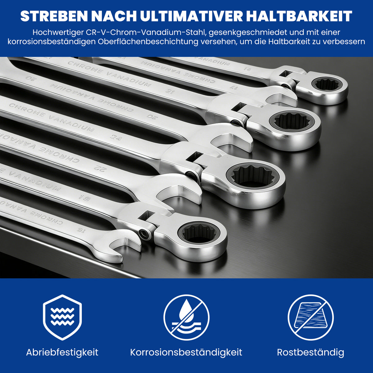 22 tlg. Gelenk Ratschenschlüssel Set 6-32mm Flexibel 72 Zähne Chrom Vanadium Knarrenschlüssel im Koffer