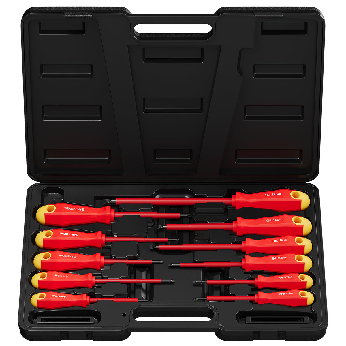 11-teiliges isoliertes Schraubendreher-Set mit magnetischen Spitzen, Chrom-Vanadium-Stahl und stabilem Koffer