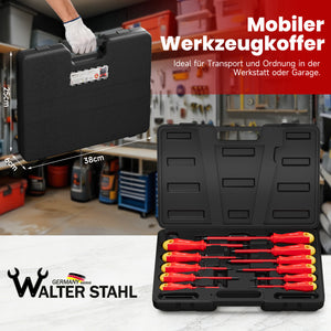 11-teiliges isoliertes Schraubendreher-Set mit magnetischen Spitzen, Chrom-Vanadium-Stahl und stabilem Koffer