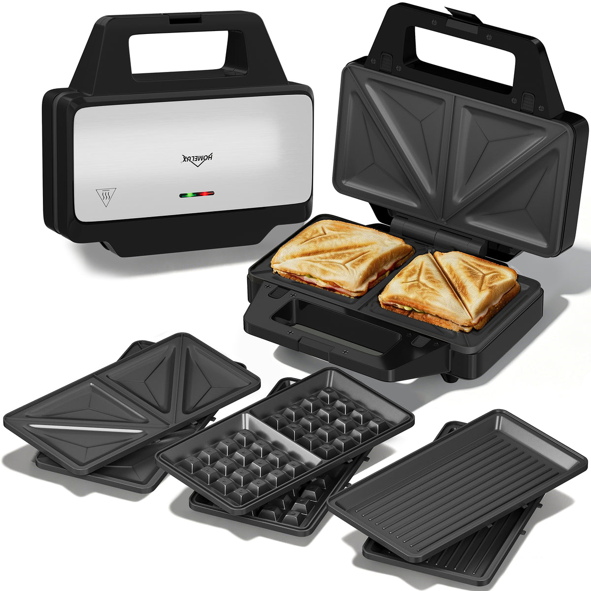HOMELUX 3in1 Sandwichmaker 1000W Sandwichtoaster Waffeleisen Kontaktgrill
