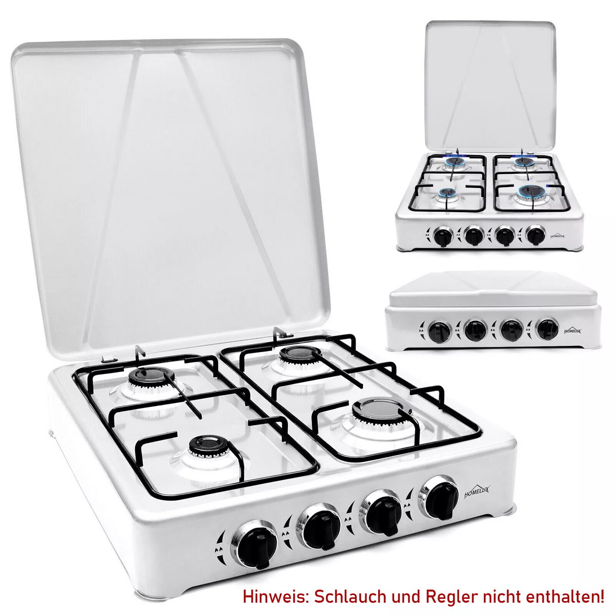 HOMELUX 6,2 KW Gaskocher,4 flammig Campingkocher Kochfeld Kocher mit Deckel Herd Gas Outdoor