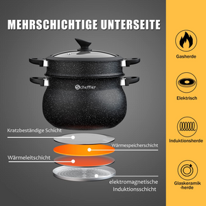 Kochtopf 20/24/26 cm Suppentopf Induktion Einmachtopf mit Deckel Dampfentsafter