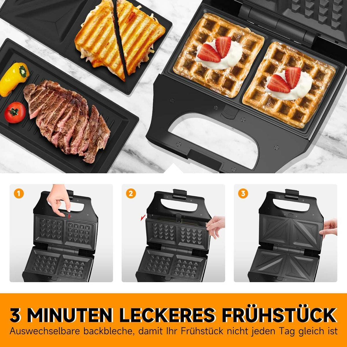 HOMELUX 3-in-1 Sandwichmaker – für stressfreies Kochen von Snacks und Mahlzeiten.