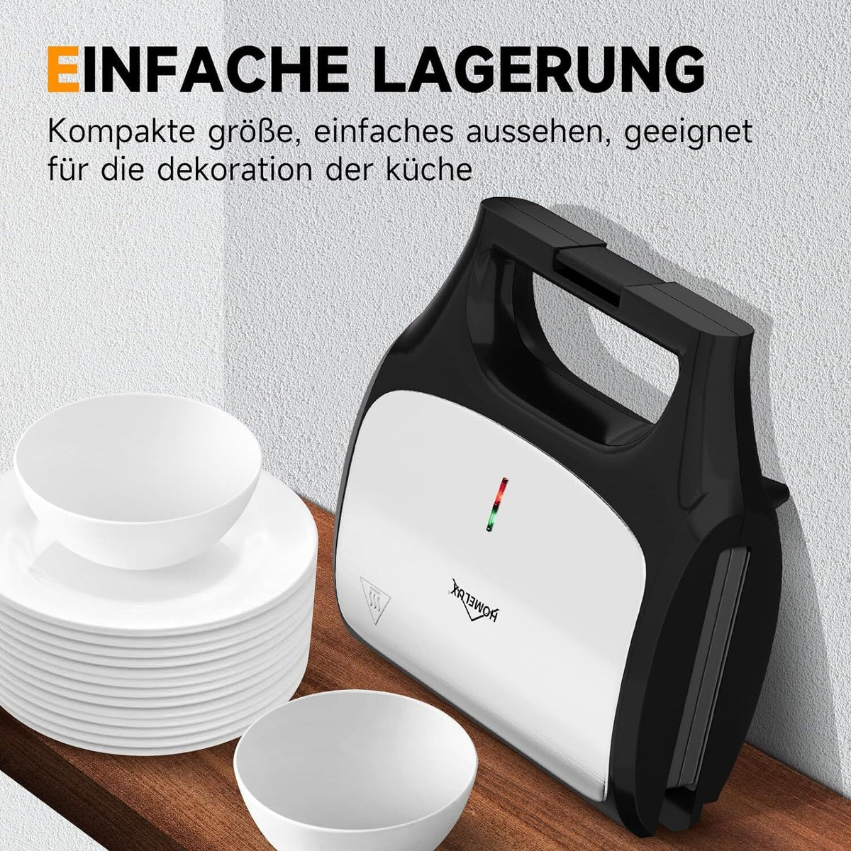 Kompakter Sandwichmaker für leckere Mahlzeiten zu Hause oder unterwegs.