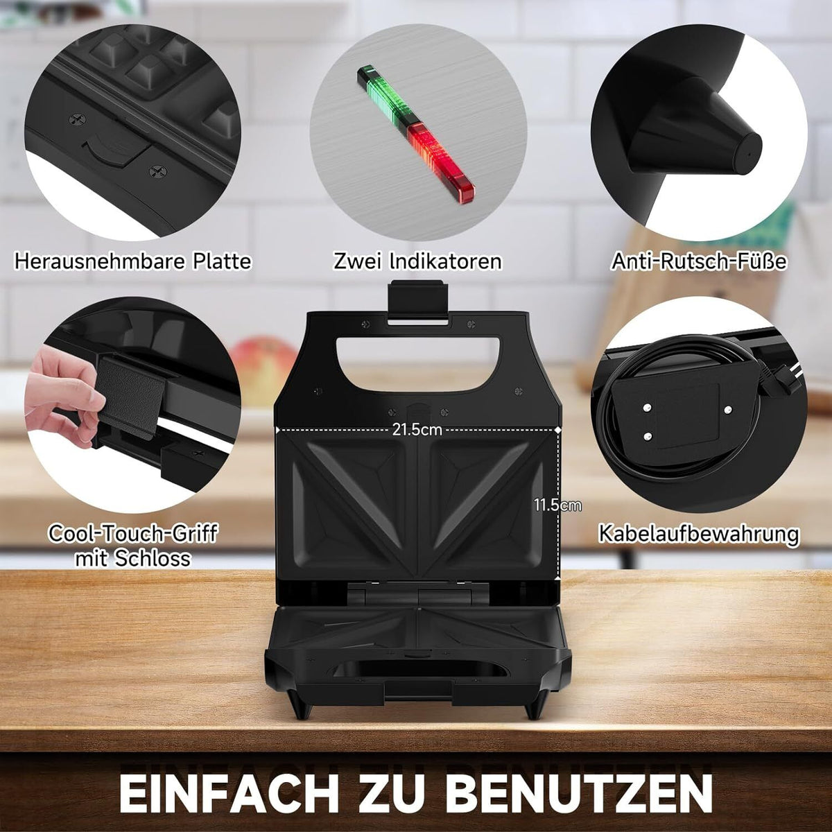 Rutschfeste Füße und hitzebeständige Griffe für sicheren Gebrauch.