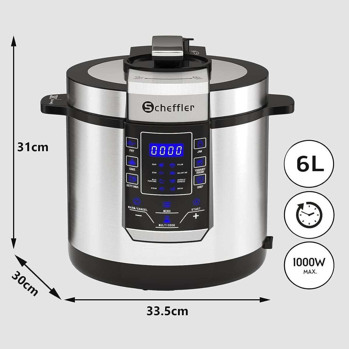 Multikocher 6L 1000W Edelstahl Reiskocher Schnellkochtopf Dampfgarer Reis
