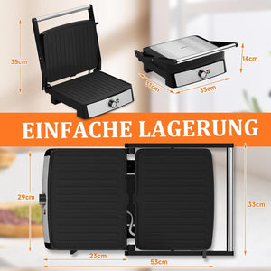 Kontaktgrill Sandwichmaker Panini Grill 2200W Toaster HOMELUX 34x23CM 3-in-1 Multifunktionsgrill für Paninis, Steaks, Sandwiches