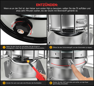 Homelux 6L Petroleumofen, 9.000 BTU/h, ohne Strom, mobil, 20㎡ Heizbereich, mit Kleidersack, gehärtetem Glas-Schornstein