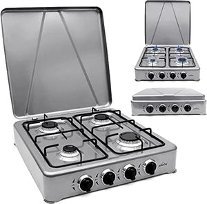 HOMELUX Gaskocher 4 flammig Campingkocher mit Deckel 6,2 kW Kocher Gas Herd Outdoor